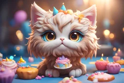 cute fluffy chibi cat birthday cake in sunshine Weight:1 detailed matte painting, deep color, fantastical, intricate detail, splash screen, complementary colors, fantasy concept art, 8k resolution trending on Artstation Unreal Engine 5 Weight:0.9