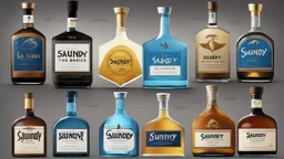 a study of shapes and labels for bottles of "Saundy the Saurian Brandy" in view of new Star Trek advertising campaigns