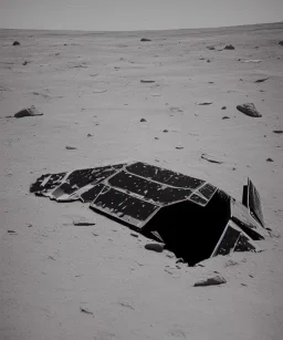 Crashed futuristic space ship on the moon lunar surface