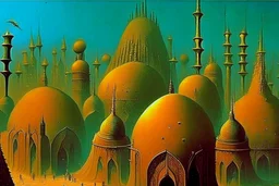 A surreal city with arches and domes by artist "Zdzisław Beksiński" by artist "Vladimir Kush"