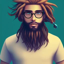 teen boy with dreadlocks, beard and glasses in anime style