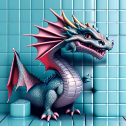 A cute dragon that is smooth and appears to be made of tiles 3D