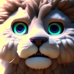 3d fluffy Lion, closeup cute and adorable, cute big circular reflective eyes, long fuzzy fur, Pixar render, unreal engine cinematic smooth, intricate detail, cinematic