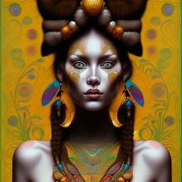 retrato de mujer tribal bella con tatuajes con estilo de Gustav Klimt