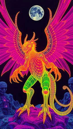 Ming Winged Dingus in the style of Giger and Escher in Transparent Psychedelic Fluorescent Colors looking like a Record Cover