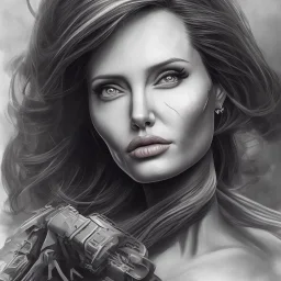 portrait head Angelina Jolie long hairs big bobs Tomb Raider