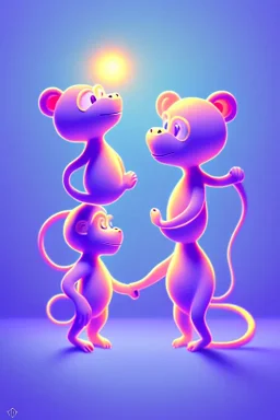 isometric clean art of two super cute monkeys in love, soft lighting, soft pastel gradients, high definition, 3d icon clay render, blender 3d