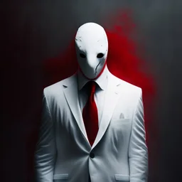 a scary man wearing a white suit with a red tie who has no face