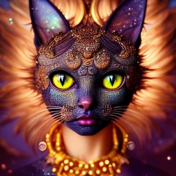 "Insanely detailed photograph of an elaborate beautiful cat goddess intricate glowing skin eyes intricate face hair lashes fur dress hyperdetailed painting by Anna Dittmann Huang Guangjian and Dan Witz CGSociety ZBrush Central fantasy art album cover art 4K 64 megapixels 8K resolution HDR Greek shiny space colours jewelry celestial hair eyes light"