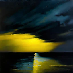 Une peinture à l'huile d'un horizon ténébreux, couleur de nuits et jaune