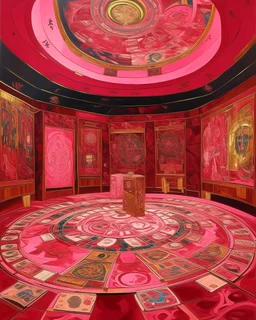 A pink magical casino with runes painted by Vincent van Gogh