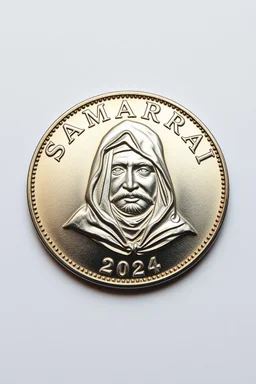 view of the word, Samarrrai , on a coin ,with picture of , hooded man head in the middle of the coin 2024