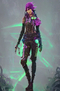 steampunk elf in a neon dystopian garden