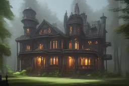 fantasy victorian house surrounded by forest