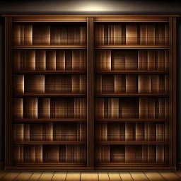 Generate an image of an empty bookshelf with wooden shelves and a warm, inviting atmosphere. The bookshelf should be well-lit with soft, natural lighting. The empty shelves should be neatly organized and evenly spaced. The background should be slightly blurred to emphasize the empty bookshelf. The overall composition should be visually appealing and suitable for showcasing custom book covers.