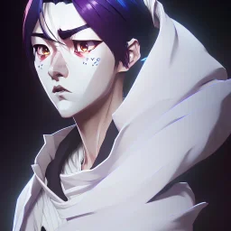 South Korean hacker dressed in white, Anime Key Visual, Deep Color, Intricate, 8k resolution concept art, Natural Lighting, Beautiful Composition head and shoulders portrait, 8k resolution concept art portrait by Kentaro Miura, Alphonse Mucha dynamic lighting hyperdetailed intricately detailed Splash art