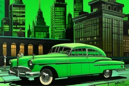 A mint colored noisy metropolis painted by Frank Wilson