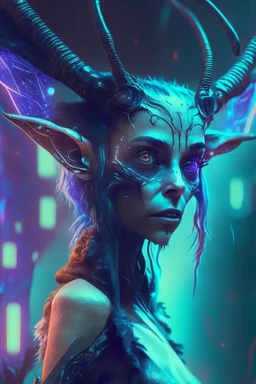 Faun fairy alien ,futuristic, cinematic, cyberpunk, 8k quality