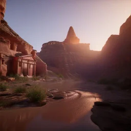 Petra, sunset, springs, beautiful, realistic, hyper detailed, unreal engine 5, octane render