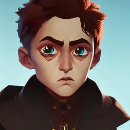 Portrait of a 9 year old handsome defective eyes wizard boy Nick Harris style