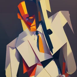 a painting of a man in a suit and tie, a cubist painting by Stanton Macdonald-Wright, Artstation, cubo-futurism, cubism, angular, constructivism