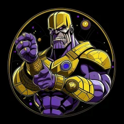 thanos flexing infinity gauntlet animated inside a medalion