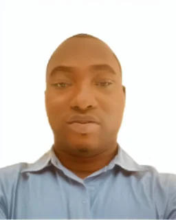 passport picture of black man with a brown shirt and hidden facial mark