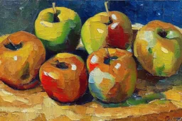 Abstract impasto oil painting of an apples on a table in the style of cezanne cezanne