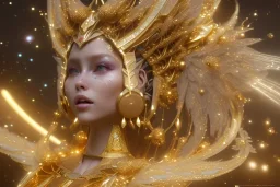  beautiful cosmic woman, gold color skin, long hair, nice smiling, magic glamour make up, delicate colors, beautiful glamour galactique dress, ultra sharp focus, 8k, unreal engine 5, extremely sharp detail, light effect, soft light atmosphere of a spaceship, smooth, full of details, face in front, complete vision of face and hair and body