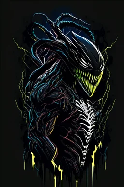 vector art, venom cyberpunk hybrid, illustration, black background, Vectorstock, flat