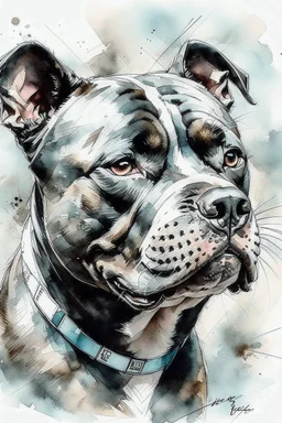 Watercolor Portrait of a happy Staffordshire bull terrier in the style of Yoji Shinkawa, Guy Denning, Florian Nicolle, Willem Haenraets