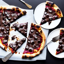 pizza with chocolate, black table