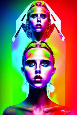 Danish singer MØ face, Abstract Expressionism, neon tones,