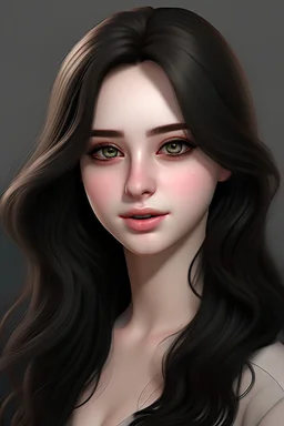A very realistic girl, 25 years old, with hazel eyes, white skin, and pink lips. Her features are innocent, sharp, and Arab, her hair is black, long, and silky, and she is very realisticShe laughs spontaneously