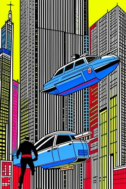 punisher sku;; city helicopter chasing car in the style of Hiroshi Nagai