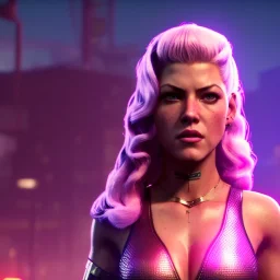 Actress , retro futuristic, Katheryn Winnick, retro, 80s, blood, portrait, samurai style, 16 bit, unreal engine 5, god light, ultra hd, vibrant color, night city background, neon.