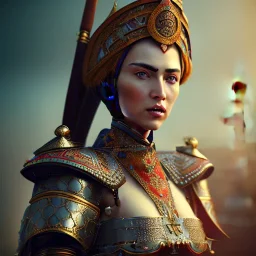 portrait of a warrior with ottoman beautiful girl themed armour, extremely detailed, UHD, 8k,The close-up camera effect,sharp focus, perfect position,hyperphotorealistic, unreal engine 5, octane render