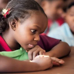 Portrait of a beautiful child learning in a school