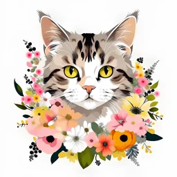 cat with flowers on a transparent background