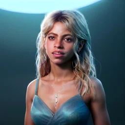 Shakira, artist, Realistic image, waist up portrait. perfect eyes, glow, circle iris. concept art, smooth, unreal engine 5, god lights, ray tracing, RTX, lumen lighting, ultra detail, volumetric lighting, 3d, finely drawn, high definition, 4k.