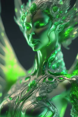 transparent olivine beauty queen Seraph, in green fire chrome casino, high detail, 8k, cinematic, depth of field, art