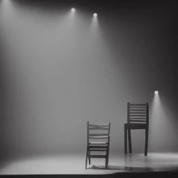 a chair on stage under spotlight in front of empty hall