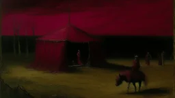 A dark magenta warped circus painted by Albert Pinkham Ryder