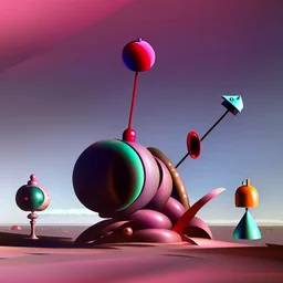 Odd spindle-shaped objects scattered over an arid wasteland in Yves Tanguy style