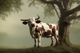 cow stuck in the top of a tree can not get down