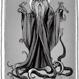 Cthulhu with white skin and a tentacle beard as a Russian Orthodox nosferatu vampire