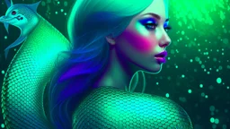 Mermaid Portrait, Shimmering Turquoise Tail, Scales, Tattoo, High Resolution, Trending on Artstation, Fine Details, 8K