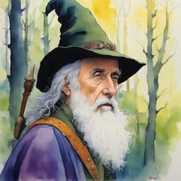 aquarelle by Moebius: The actor Jonathan Pryce playing the wizard Radagast