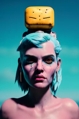 Fashion Portrait, tank girl, make up, natural busty, retro futuristic style, glow eyes :: desert scene :: cinematic, Ultra realistic, wide angle view, soft color, highly detailed, unreal engine 5, RTX, ultra detail, volumetric lighting, 3d, finely drawn, high definition.