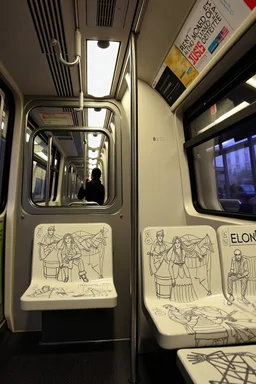 The French subway with seats designed with léonard de vinci sketches